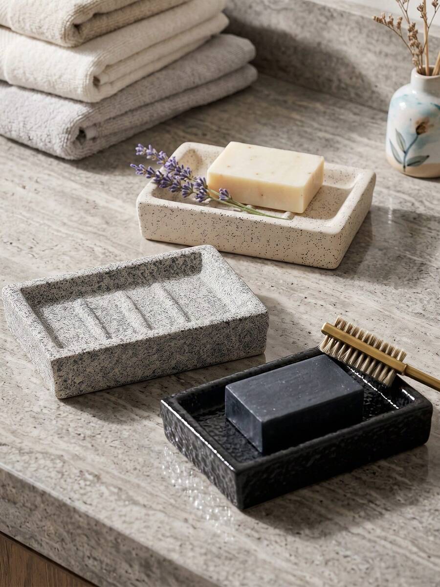 DearDali 1pc Nordic Minimalist Textured Ceramic Soap Dish, INS Style Niche Bathroom Storage Box, Decorative Vessel, Suitable For Bath Soap, Facial Soap, Laundry Soap, Bathroom, Washbasin, Home Decor, Bathroom Storage, Home Gift - Multicolor - View 1