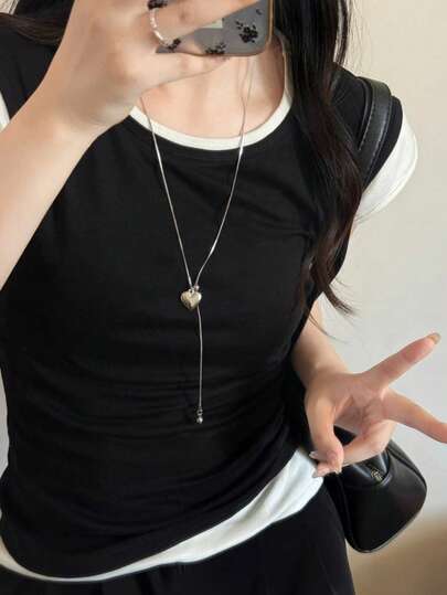 1件女款心形輕量吊墜極簡項鍊，全新伸縮技術，運動鏈條飾品，2026新款，美觀優雅，適合女性日常穿搭、派對造型、節日禮物，送給好友與家人的禮物
