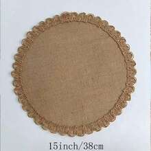 4pcs Bohemian Style Beige Linen Placemats, Round Crochet Edge Heat-Resistant Table Mats, Suitable For Home And Party - Multicolor - View 4
