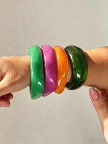 Colorful Dopamine Chunky Geometric Bracelet Set, Multi-Functional Summer Jewelry, Suitable For Daily Wear, Party And Vacation, Dopamine Style - Multicolor - View 5
