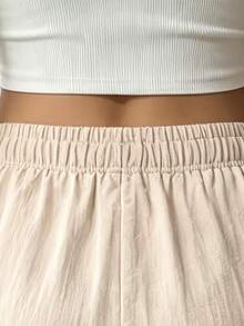 Autumn New Women's Versatile Casual Wide Leg Pants, Solid Color Drawstring Elastic Waist, Loose Fit Long Pants Suitable For Daily Wear And Various Occasions - Apricot - View 4