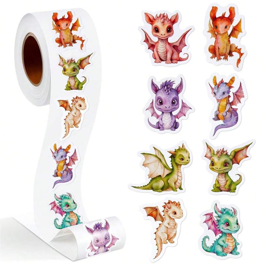 500pcs Cute Little Dragon Doodle Stickers, 1 Inch Asymmetric Shaped, Multi-Color Cartoon Baby Dragon, For Envelopes, Magazines, First Day Of School - Multicolor - View 1