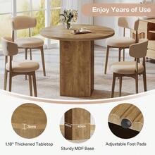 LITTLE TREE 80cm Brown 2-Seater Round Dining Table Ribbed Wooden Base Compact Kitchen Small Apartment Decor - Oak - View 8