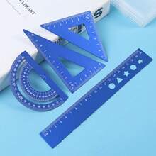 1 Set d'outils de dessin en métal avec boîte de rangement, rapporteur, règle triangle, règle droite, règle de mesure multifonction pour étudiants - 15cm - Voir 3
