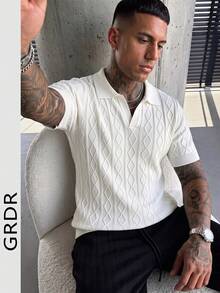 GRDR 男士夏季针织纯色短袖衬衫，适合商务用餐场合，经典纯色 - 白色 - 查看 4