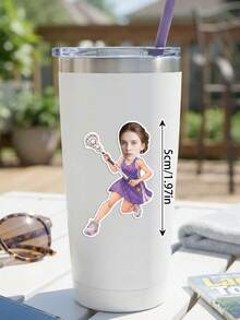 15/30/60pc Custom Face Lacrosse Player Girl Cartoon Stickers,Personalized Photo Athlete Decals,Sports Journal Decor Sticker,High School Lacrosse Team Senior Night Party Favor,Sports Birthday Decor Gift,Gift Wrapping Sticker - Multicolor - View 3