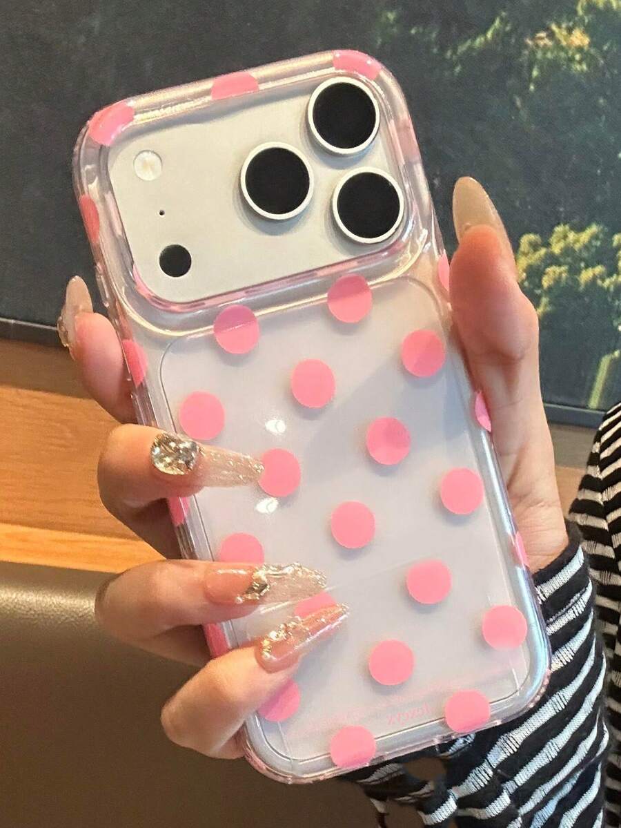 可愛透明波點軟背手機殼，適用於 iPhone 17 Pro Max 17 Pro 16 Pro 16 15 14 13 Pro Max 14 15 16 Plus 17 13 16，透明簡約可愛風手機保護殼禮物 - 粉紅波點 - 查看 1