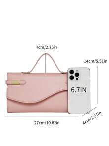 Bolso de mano de cuero texturizado, diseño minimalista de moda, bolso cuadrado pequeño de unicolor simple, bolso pequeño versátil, bolso de hombro y bandolera multiusos - Rosa Pálido - Ver 3