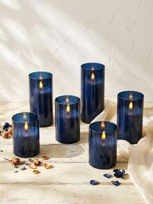6pcs Flameless Candle Lights With Timer Remote Control, Battery Operated Blue Warm Light Candles, Suitable For Christmas, Halloween, Valentine's Day, Gifts, Birthday, Proposal, Wedding, Party, Holiday - Dark Blue - Warm Light - View 8