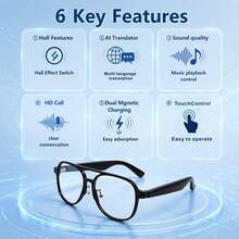 SENBONO Multifunctional Smart Glasses, AI Smart Glasses, Open-Ear Stereo System, AI Voice Assistant, Language Translation Support, Wireless Calling, Music Playback, Business, Travel - View 6