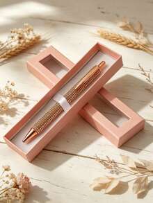 1/2/3 Set Luxury Rhinestone Metal Pen With Gift Box, Rose Gold Shiny Ballpoint Pen, Back To School Stationery, Teacher Gift Aesthetic School Supplies - Multicolor - View 1