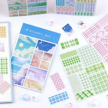 Minimalist Girly Plaid Planner Stickers, Basic Frame Landscape Oil Painting Decorative Material Stickers - Multicolor - View 3