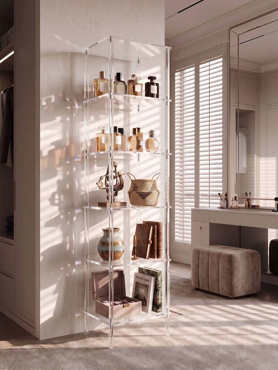 1pc Modern Minimalist Transparent Acrylic Multi-Tier Floor Display Shelf, Suitable For Figurines, Designer Bags, Potted Plants, Skincare Products, Retail Merchandise, Decorative Ornaments, Etc., Can Be Used In Living Room Corners, Bedroom Closets, Bathroom Corners, High-End Collectibles Display Cabinets, Ramadan Decorations, Perfume Organizer, Luxury, Ramadan, Eid - Acrylic Multi-layer Rack - View 1