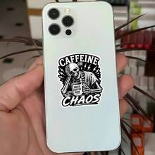 1PC-3Inches Caffeine Or Chaos Funny Coffee Skeleton Sticker, Vintage Drink Humor Design For Laptops, Notebooks, Water Bottles, Cups, Journals, Lockers, Perfect Gift For Coffee Lovers, Students, Teachers, Office Workers, Creatives, And Humor Fans Halloween - Multicolor - View 5