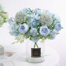 1 Bundle Of Simulated Peony Hydrangea Chrysanthemum Bundle - Suitable For Weddings, Home Decoration, Desktop Ornaments, School Season Gifts, Graduation Ceremony Gifts, Autumn Decoration - Baby Blue - View 5