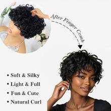Women' Brazilian Real Human Hair Wig Brown/4#, 1B Color Suitable For Skin Tones - Short Loose Curly Tight Curly Bob Pixie Cut With Bangs & Fringe, Natural Looking Highlighted Wig, No Lace For Daily Wear, Parties, Suitable For Occasions - Multicolor - View 9