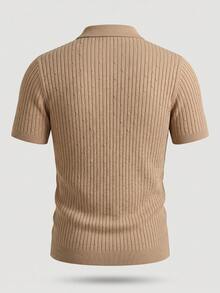 Men's Summer Fashion Twisted Knit Polo Collar Short Sleeve Sweater, Suitable For Business Activities And Daily Wear - Camel - View 3