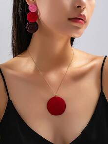 European & American Cross-Border Minimalist New French Round Disc Earrings & Necklace Set, Macaron Color Korean Style Ethereal Sweet Cool Geometric Versatile Creative Patchwork INS Fashion Personalized Elegant Jewelry Set - Deep Magenta - View 16