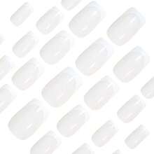 24 Stück French Manicure Nagelaufkleber, cremeweiße French Tip kurze quadratische Nagelaufkleber, weiche Gel Kunstnägel, Soak-Off Acryl Nagelverlängerungen - Verschiedenfarbig - Übersicht 8