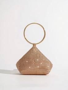Tas Malam Mini Berhiaskan Rhinestone, Tas Mini Asimetris - Sampanye - View 1