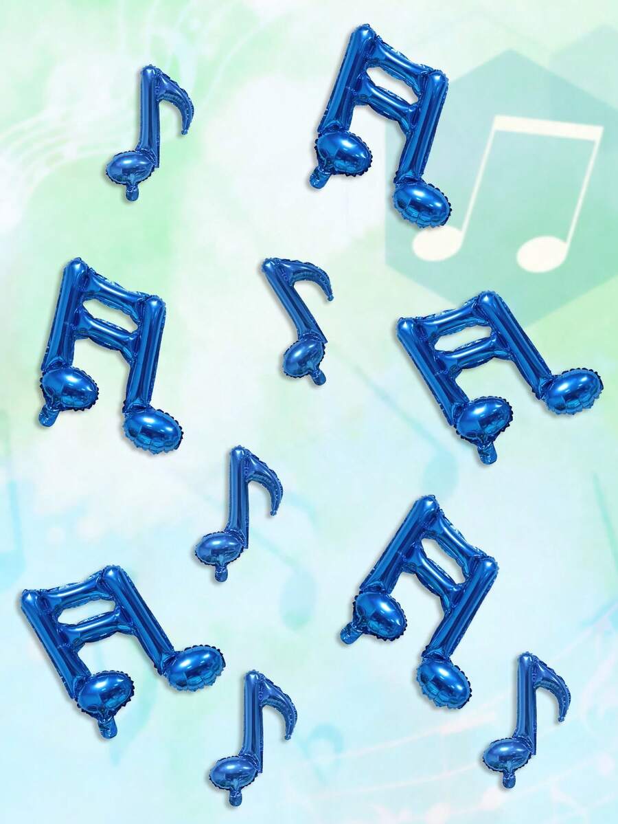 10件組藍色音樂符號箔氣球套裝,單音符與雙音符造型氣球,適用生日派對、嬰兒洗禮、迪斯可音樂主題、樂團派對、活動慶典裝飾 - 藍色 - 查看 1