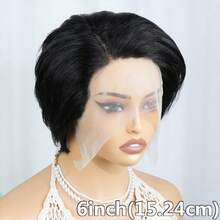 Short Pixie Cut Wig Human Hair T-Part Human Hair Wigs For Women 6INCH 180% Density 13x4x1 Lace Front Wig Human Hair Brazilian Remy Hair Wig For Daily Wear And Party 1B Color - Natural Black - View 5