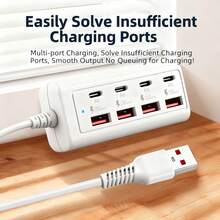 Hub Multi-Port 8-in-1: Satu Kabel Menghubungkan 8 Port (4 Port USB + 4 Port Type-C), Adaptor Daya Multi-Port Gaya Dock Pengisian Cepat PD - Putih - View 7