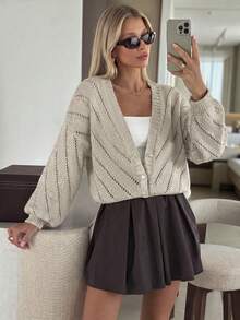 Women Autumn Casual Vintage Hollow Knitted Cardigan Top Back To SchoolSweater, With A Simple And Casual Style Suitable For Vacation And Date Wear. - Camel - View 2