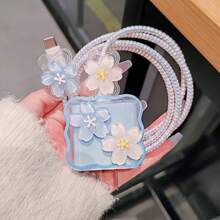 1 Set Wavy 3D Cherry Blossom Charger Protective Case, 3D Floral Data Cable Protector, Compatible With Apple 18W/20W PD Fast Charging, Ideal Gift Choice, Niche Gentle Spring/Summer Gift For Girlfriend - Multicolor - View 12