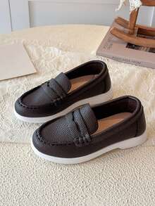Unisex Kids Smooth Leather Slip-On Flat Sandals, Girls Fashion Casual Shoes - Brown - View 2