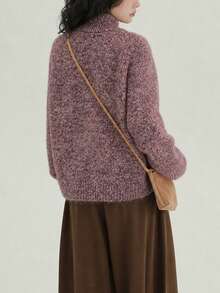 Jaket Kardigan Rajut Minimalis Kasual Musim Gugur Wanita dengan Desain Benang Bunga Baru - Purple - View 3