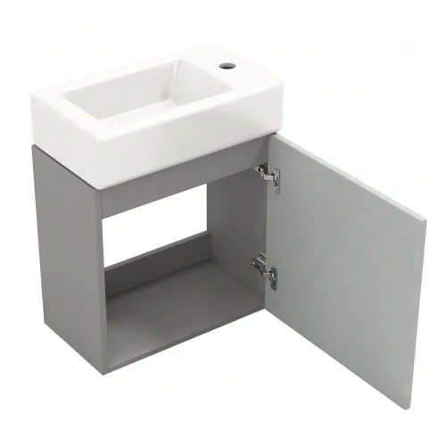 Bathroom Furniture Washbasin With Vanity Unit 46 Cm, Vanity Unit, Wall-Mounted Vanity Unit, Small Guest Bathroom Furniture - Grey - View 1