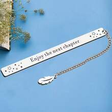 1pc Star & Feather Pendant Inspirational Engraved Stainless Steel Bookmark, English Healing Quote Page Marker, Student Graduation Gift, Artistic Metal Bookmark - Rectangle - View 5