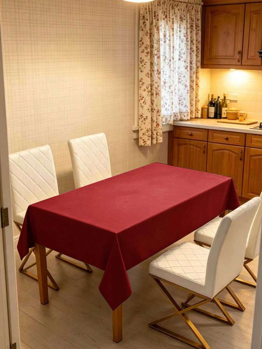 1pc Rectangular Tablecloth Suitable For Buffet, Holiday Party, Dinner, Wedding And Baby Shower Home Decor Solid Color Tablecloth For Home Use - Rectangular Tablecloth Fabric - Red - View 1