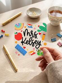 Posavasos cuadrados de acrílico personalizables, impresos con patrones de papelería escolar, adecuados para escritorios de oficina y hogar, ideales para el Día del Maestro, la temporada de regreso a clases, el cumpleaños del maestro y para expresar gratitud - Multicolor - Ver 6