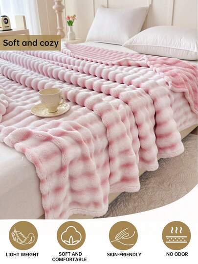 1PC Light Pink Striped Blanket, Bedding, Comfortable & Warm, Lightweight & Soft, Solid Color Series, Minimalist Fashion Design, Suitable For Sofa, Bedroom, Living Room, All-Around Comfort, Camping, Travel Essential, Nap Blanket, Gift Blanket, Nap Blanket, Shawl Blanket, Room Decor, Winter Decor, Multiple Sizes Available, Machine Washable, Easy Care, All-Season Blanket, Perfect Christmas Gift,
