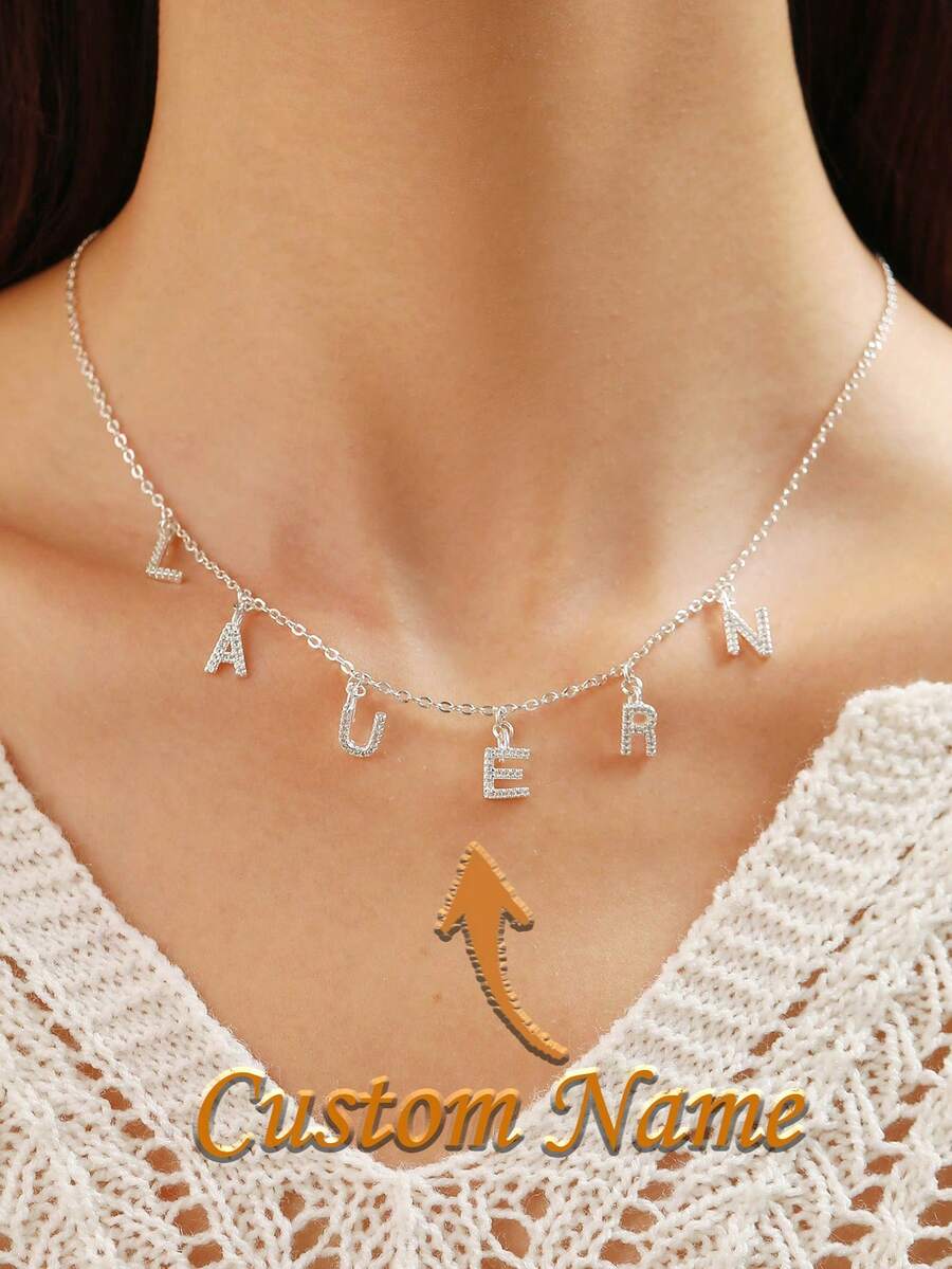 Customized Letter Pendant Necklace | Personalized Initial Letter Necklace | Personalized Sparkling Heart-Shaped Letter Pendant Necklace - Multicolor - View 1