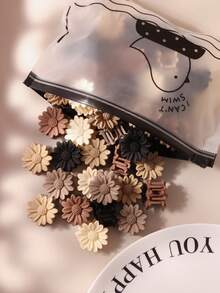 10/20/30pcs Brown 2.5cm Daisy Hair Claw Clips Small Size Side Bangs Hair Clips Casual Versatile Hair Accessories (Random Color) - Multicolor - View 3