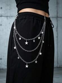 1pc Hip Hop Punk Star Pendant Tassel Waist Chain Pants Chain, Street Fashion Unisex Accessory, Y2K Style Metal Chain Jeans Accessory - Multicolor - View 6