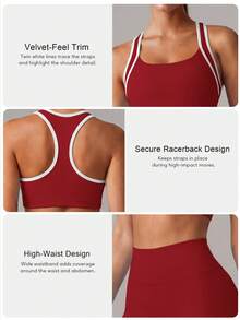 Sodalemon Women's Colorblock Summer Fitness Set, Racerback Training Sports Bra, Butt-Lifting Elastic Sports Shorts, Running Hiking 2-Piece Yoga Set - Burgundy - View 4