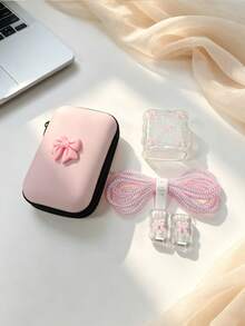6pcs Pearl Bow Data Cable Protector Set With Bow Storage Bag, Compatible With Hard Shell CCD Camera, Earphones, Power Bank, Charging Cable Organizer, Glitter Bow Data Cable Protector, Wavy Cable Winder, Practical Daily Travel Accessories For Students, Multiple Colors Available - Multicolor - View 7