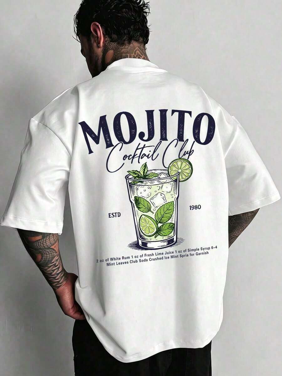 Camiseta de manga corta de cuello redondo con estampado gráfico casual para hombre, verano - Blanco - Ver 1
