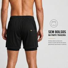 2-In-1 Double Sports Dry Fit Shorts With Pocket Gym Shorts Sports Shorts - 黑色 - 查看 6