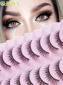10 Pairs Natural Look Lashes Faux Mink 3D Volume Wispy False Eyelashes Short Light Volume Fake Eye Lashes Pack Reusable Soft Faux Mink Eyelashes - 黑色 - 查看 1