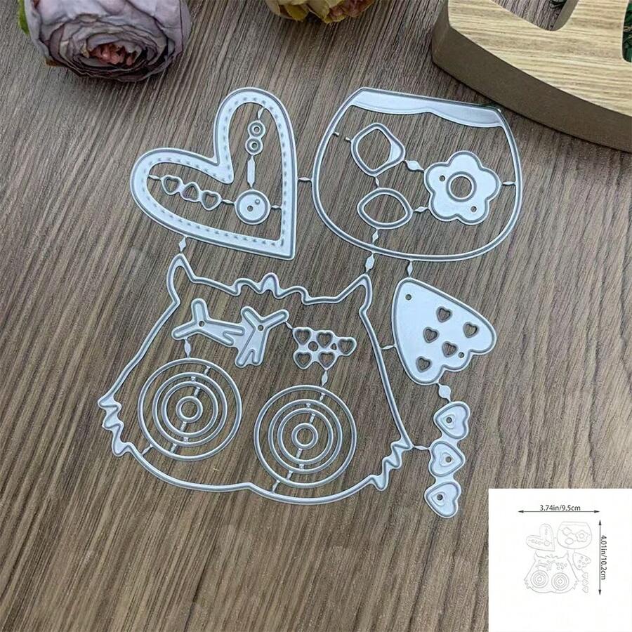 可愛貓頭鷹模切,適用於DIY剪貼簿相簿裝飾與壓花紙模,卡片製作模板 - JW154-2 - 查看 1