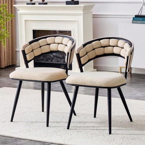 Set Of 2 Beige Velvet Dining Chairs With Black Legs - 黑色 - 查看 1
