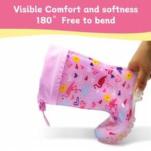 Botas de lluvia con brillo a prueba de agua con diseño de flamenco para niñas, zapatos de lluvia antideslizantes para exteriores, cómodos con cordones de ajuste, aptos para todas las estaciones - Rosa - Ver 8