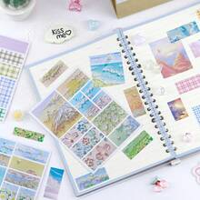 Minimalist Girly Plaid Planner Stickers, Basic Frame Landscape Oil Painting Decorative Material Stickers - Multicolor - View 4