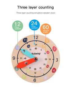 Wooden Multi-Function Learning Clock, Toddler Hour/Minute/Second Cognition Board, Kindergarten Time Enlightenment Teaching Tool Toy - Multicolor - View 6