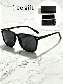 1 Pair Matte Black Square Frame Versatile Outdoor Accessories Daily Wear Simple Elegant Decorative Glasses - 彩色 - 查看 1